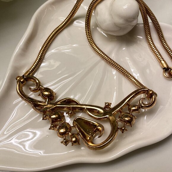 Vintage Signed TRIFARI Pat Pend Alfred Phillipe Gold Tone RHINESTONE NECKLACE - Picture 8 of 9